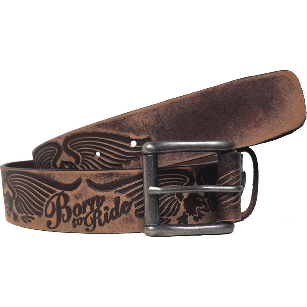 GENUINE COWHIDE LEATHER "BORN TO RIDE" EMBOSSED BELT 40MM BROWN #1040